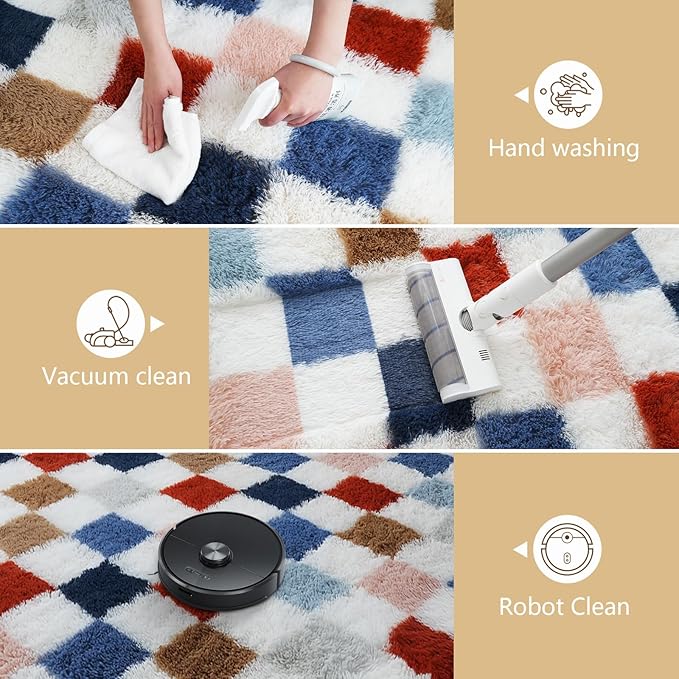 Shag Area Rug for Bedroom Living Room,5x8 Fluffy Soft Colorful Checkered Rug Fuzzy Shaggy Bedroom Carpet,Indoor Plush Floor Rugs for Kids Boys Girls Teen Dorm Nursery Home Decor