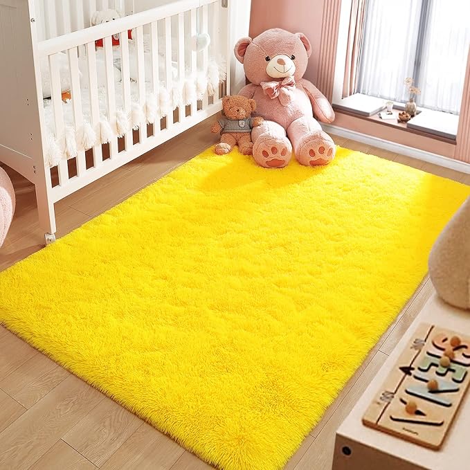 LOCHAS Ultra Soft Indoor Modern Area Rugs Fluffy Living Room Carpets for Children Bedroom Home Decor Nursery Rug,2x3 Feet, Yellow