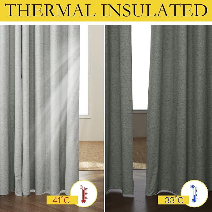 NICETOWN Grey Noise and Lights Block Out Curtains, 2 Panels, 34-inch W by 80-inch L, Thermal Insulated 100% Blackout 2-Layer Lined Drapes, Noise Cancellation Window Draperies for Dining Room