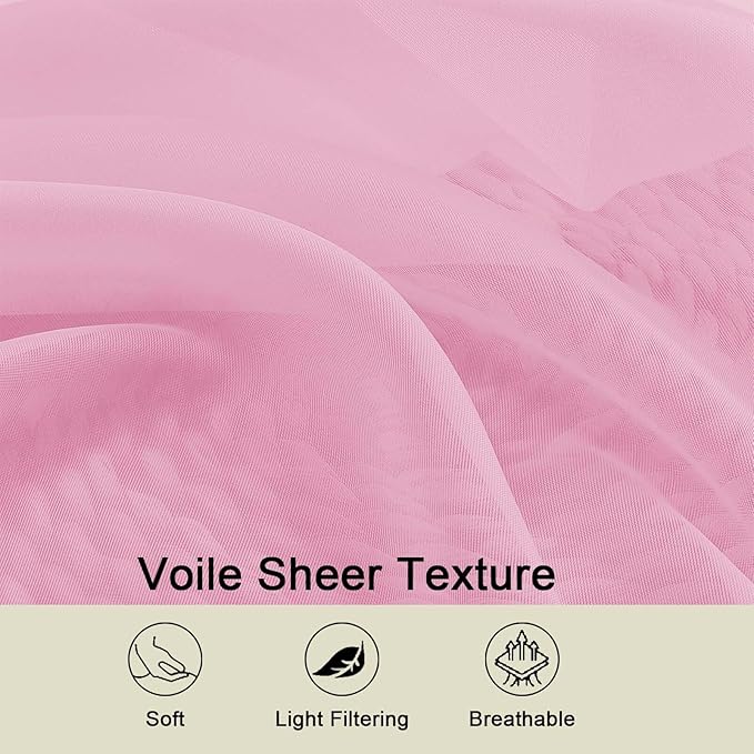 Pink Sheer Curtains 84 Inches Long 2 Panels, Soft Airy Light Filtering Curtains for Bedroom Living Room, Modern Rod Pocket Privacy Drapes Window Treatments, Pink, Total Wide 84 Inch