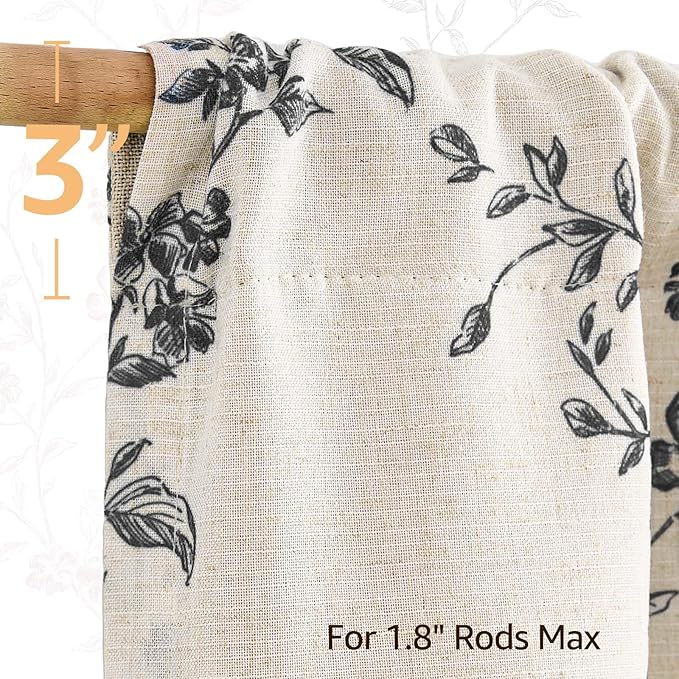 jinchan Linen Kitchen Valance for Windows 16 Inch Floral Double Layer Valance Living Room Laundry Room Darkening Rustic Cottagecore Farmhouse Flower Window Treatment 1 Panel Black on Linen