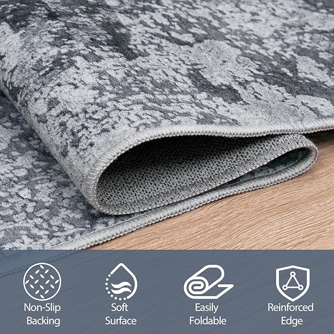 5x8 Area Rugs for Living Room Rug Washable: Abstract Rug for Dining Room Bedroom Carpet Non Slip 5 by 8 Indoor Modern Nursery Home Office Black