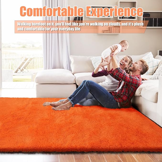 Shag Area Rug for Bedroom 5x8,Orange Fluffy Area Rugs for Living Room,Soft Fuzzy Rug Non-Shedding Indoor Plush Carpet for Kids Bedroom Nursery Dorm Home Decor