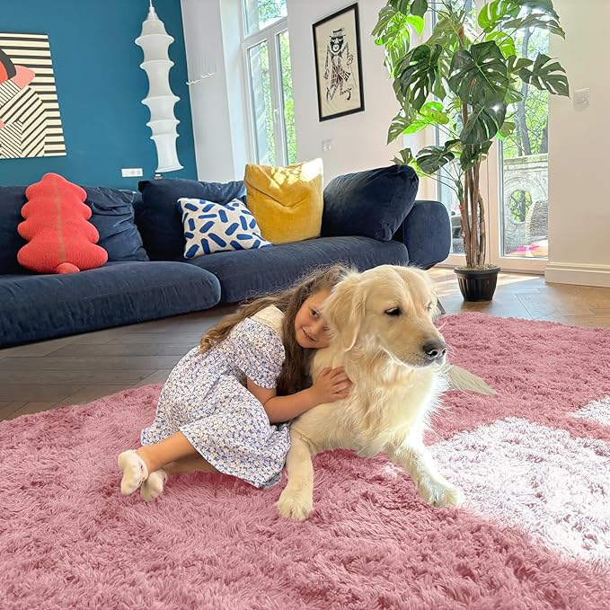 OLANLY 2x5 Machine Washable Runner Rugs for Hallway, Soft Fluffy Shaggy Bedside Rugs for Bedroom, Living Room, Indoor Floor Carpet for Kids Girls Boys, Nursery Rooms, Home Decor Aesthetic, Pale Pink