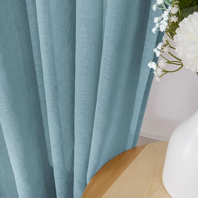 Tollpiz Sheer Curtains Bedroom Linen Textured Curtain Sheers Light Filtering Voile Rod Pocket Curtains for Living Room, 38 x 84 inches Long, Dusty Blue, Set of 2 Panels