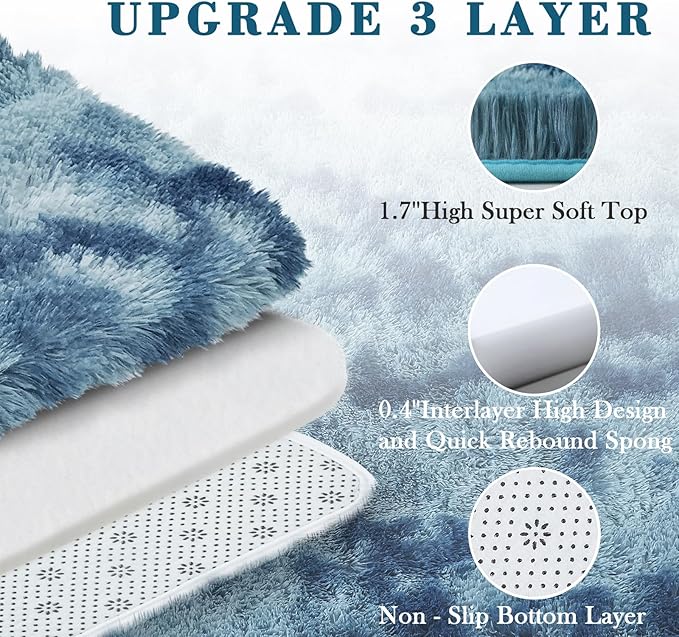 8x10 Area Rugs for Living Room Bedroom Fluffy, Large Area Rug Shag Shaggy Carpet Soft Plush Furry Bedside Rug, Area Rugs for Home Decor(8 x 10, Dark Blue Tie-Dyed)