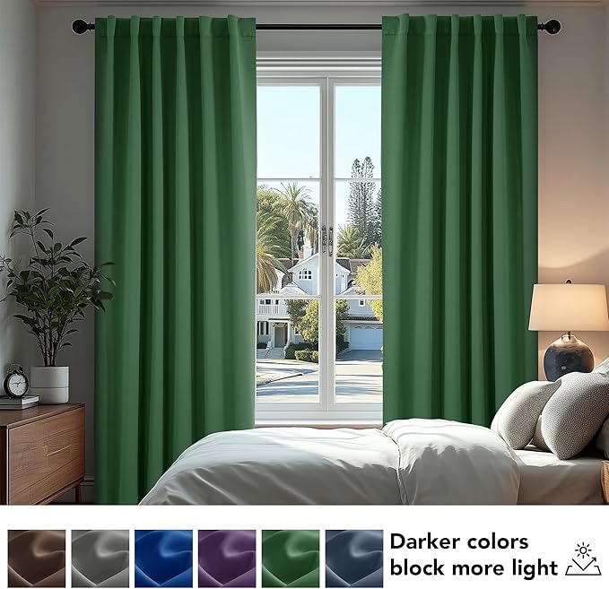Deconovo Blackout Curtains, Thermal Insulated, W52 x L72 2 Panels, Back Tab, Machine Washable, Room-Darkening Drapes for Bedroom/Living Room Dark Forest