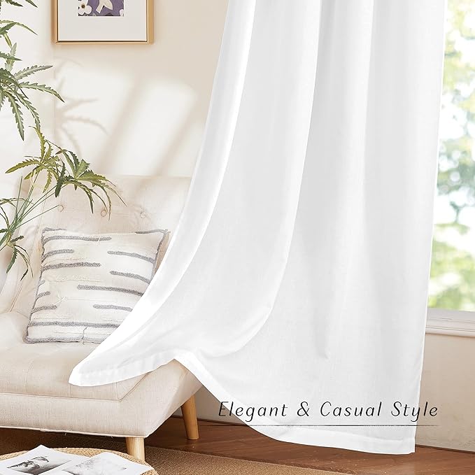 NICETOWN White Linen Kitchen Window Curtains Over Sink, Grommet Thick Linen White Short Window Treatments Privacy Assured with Light Filtering for Bedroom/Bathroom, W34 x L36, 2 Panels