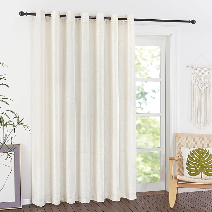 NICETOWN Thick Linen Sliding Door Curtains 84 inch Length, 100 Inch Wide Curtain Grommet Semi Sheer Window Treatment with Light Filtering Room Divider for Bedroom/Living Room, W100 x L84, 1 Panel