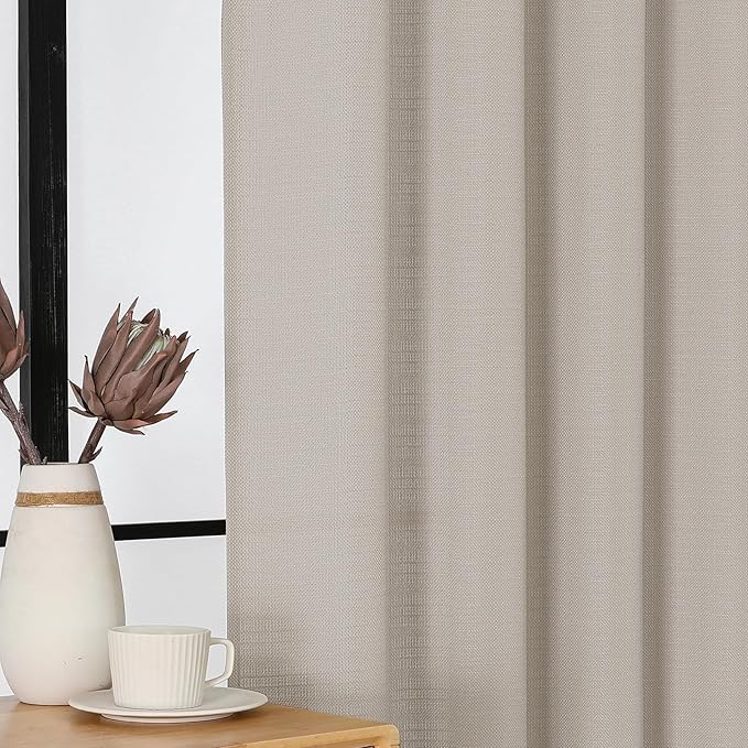 Chyhomenyc Valance for Windows, Faux Linen Slub Textured Semi Sheer Small Window Kitchen Curtain, Rod Pocket Cafe Valance for Bathroom Laundry Basement, 60Wx14L inch, 1 Piece, Moon Beige