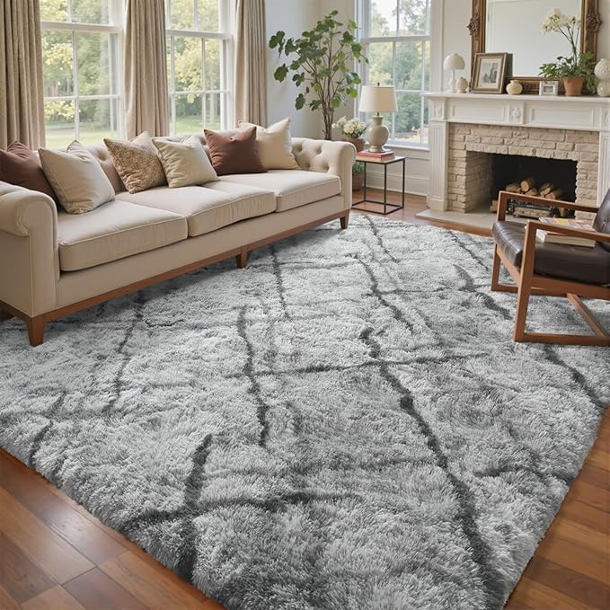 4x6 Ft Shag Rugs for Bedroom Living Room, Tie-Dyed Ultra Soft Fluffy Furry Area Rugs for Indoor Floor, Aesthetic Carpet for Kids Home Decor (Grey)