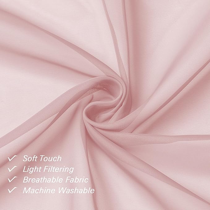Lecloud Blush Sheer Curtains 54 Inches Long 2 Panels Set, Airy & Breathable Dual Rod Pocket Semi Voile Pink Sheer Curtain, Window Drapes for Bedroom/Living Room/Kitchen/Party Backdrop, 40W x 54L