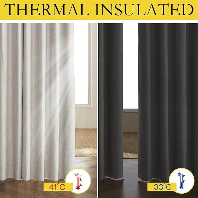 NICETOWN Snowbound Vintage Linen 100% Blackout Curtains for Dining Room, Thermal Insulated Curtains 54" Long, Noise Reducing Window Treatment Drapes for Kitchen, 42" Wide Per Panel, Set of 2