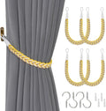 NICEEC 4 Pack Natural Cotton Rope Curtain Tiebacks Elegant Boho Style Decorative Drape Tie Backs Soft Hand-Woven Rope Curtain Holdbacks with Metal Hook for Home & Office Drapery (Yellow & White)