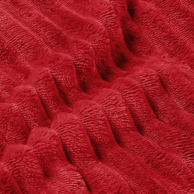BEDELITE Fleece Throw Blanket for Couch – 3D Ribbed Jacquard Soft and Warm Decorative Fuzzy Blanket – Cozy, Fluffy, Plush Lightweight Red Throw Blankets for Bed, Sofa, 50x60 inches