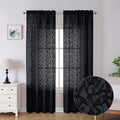 Lecloud Leia Black Sheer Curtains 90 Inches Long 2 Panels, Breathable Jacquard Texture Leaves Voile Curtains for Windows, Farmhouse Window Drapes with Dual Rod Pocket, 38 W x 90 L