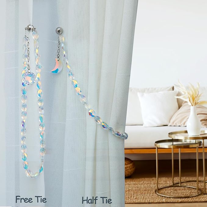 PEDOBO Magnetic Curtain Tiebacks, 2 Pack Crystal Beaded Sun & Moon Pendants Sheers/Draperies Holdbacks for Window Home Office Decor (Crystal AB)