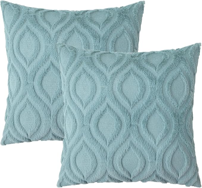 decorUhome Summer Throw Pillow Covers 26x26 Inch Set of 2, Soft Plush Faux Wool Aqua Solid Couch Pillow Covers, Accent Euro Sham Farmhouse Neutral Square Pillow Cases for Sofa Bed Living Room