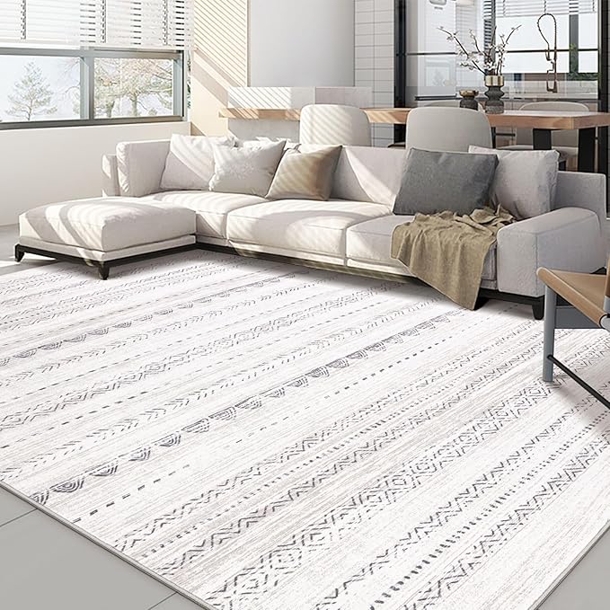 Nakagishi 8x10 Area Rugs Living Room: Washable Boho Large Neutral Soft Farmhouse Rug Stain Resistant Modern Moroccan Non-Slip Indoor Carpet for Bedroom Nursery Kids Playroom Office Dining Room- Gray