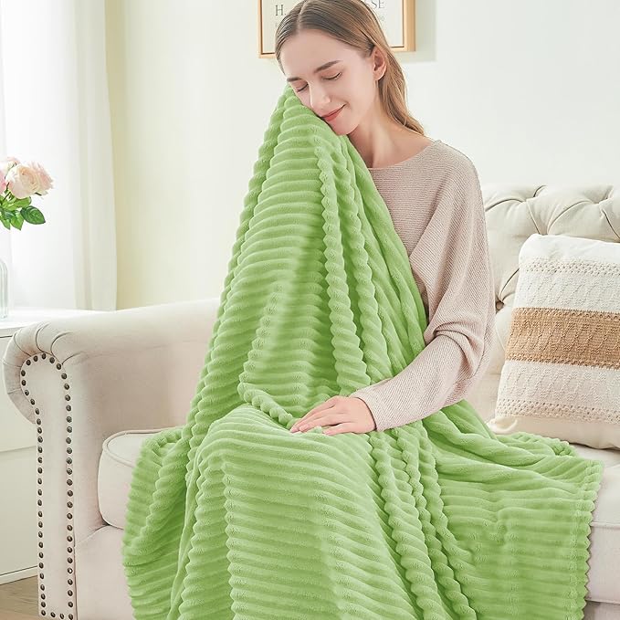 BEDELITE Fleece Blanket Twin Size – 3D Ribbed Jacquard Soft and Warm Decorative Fuzzy Blankets – Cozy, Fluffy, Plush Lightweight Throw Blankets for Couch, Bed, Sofa(Sage Green, 60x80 inches)