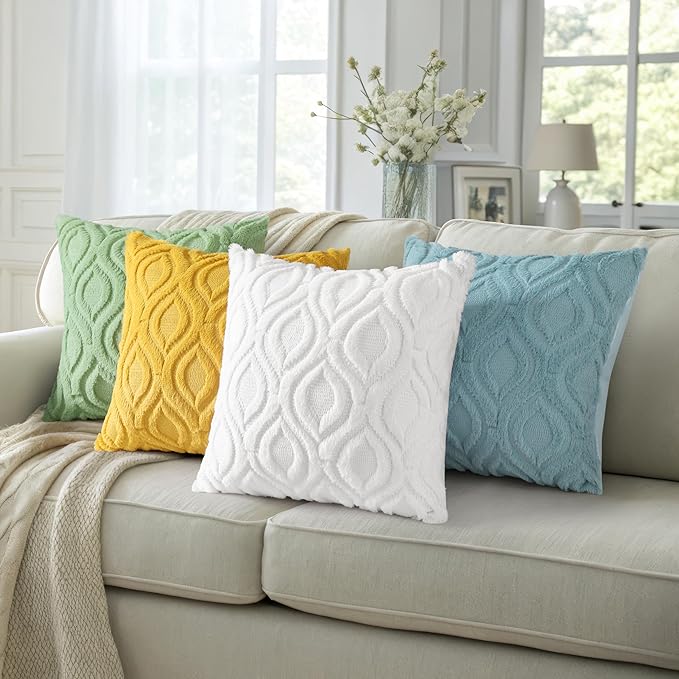 decorUhome Throw Pillow Covers 24x24 Inch Set of 2, Soft Plush Faux Wool White Solid Couch Pillow Covers, Accent Euro Sham Farmhouse Neutral Square Pillow Cases for Sofa Bed Living Room
