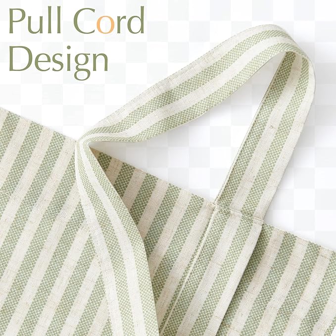 jinchan Tie Up Linen Textured Striped Bow Tie Curtain for Kitchen Bathroom Rod Pocket Pinstripe Valance Window Treatments Ticking Stripe Pull Cord Valance 1 Panel 18 Inch Sage Green on Linen