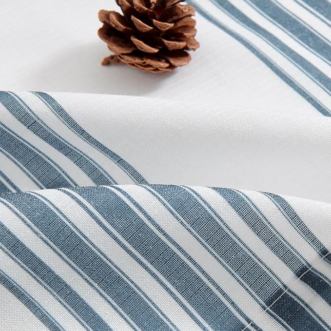 jinchan Striped Linen Valance Curtain 16 Inch Vertical Striped Valance for Kitchen Bathroom Light Filtering Rod Pocket Cottagecore Farmhouse Semi Sheer Short Window Curtain 1 Panel Blue