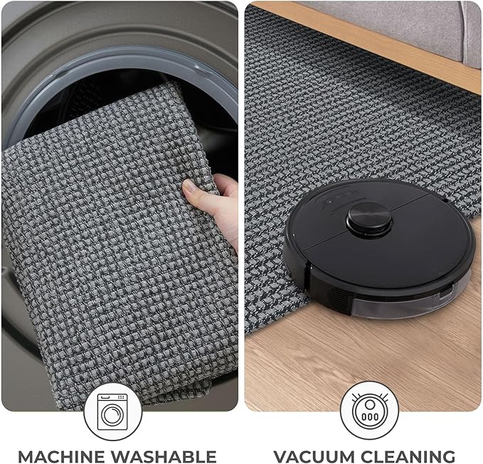 KOZYFLY Runners for Hallways 2x5 ft Washable Kitchen Runner Non Slip Rubber Backed Hall Runners Cotton Entryway Runner Rugs Floor Carpet for Indoor Backdoor Bedroom Kitchen, Grey/Dark Grey