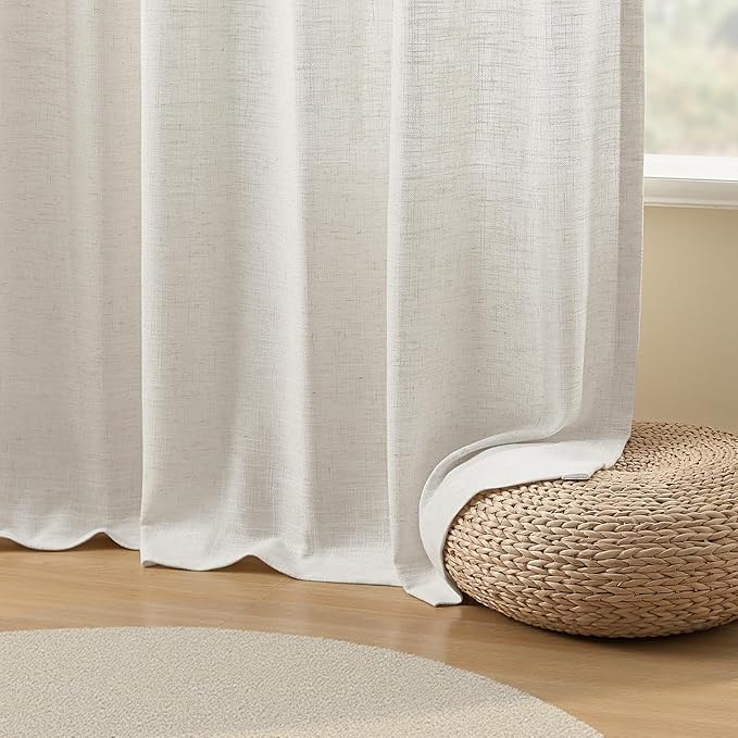 IVAPUPU Extra Width Pinch Pleated Curtains for Living Room, Linen Blend Sheer Curtain Pleated Light Filtering Privacy Back Tab Drapes with Hooks Rings for Sliding Door, 1 Panel, 70Wx84L, Beige White