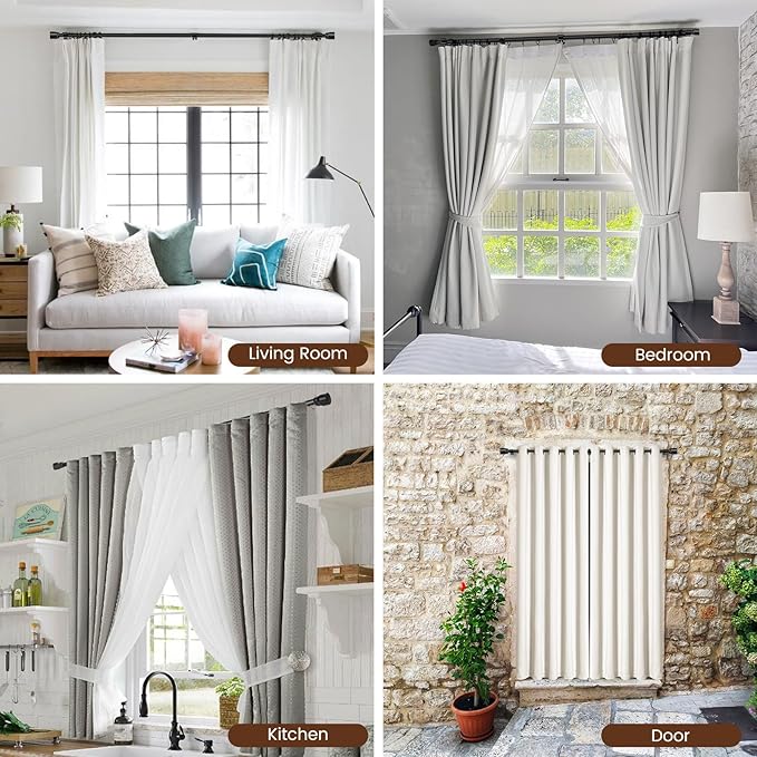 1” Diameter Curtain Rods Itself is 30 to 240 inch 1 Pack Fit 30-234 inch Window with Heavy Duty Adjustable Rod Matte Black Splicing Metal Extra Long Curtain Rod for Windows