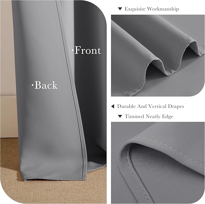 PONY DANCE Blackout Window Curtains Set - 42 W x 72 Inches L, Silver Grey Window Drapes Thermal Curtain Rod Pocket Room Darkening Panels/Light Blocking for Living Room, 2 PCs