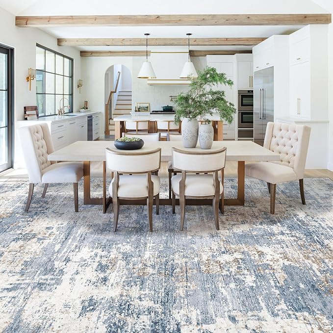XLUEZ 9x12 Area Rug for Living Room, Washable Modern Abstract Large Area Rug Neutral Soft Non Slip Kids Rug Stain Resistant Indoor Carpet for Bedroom Dining Room Playroom Office(Blue, 9'x12')