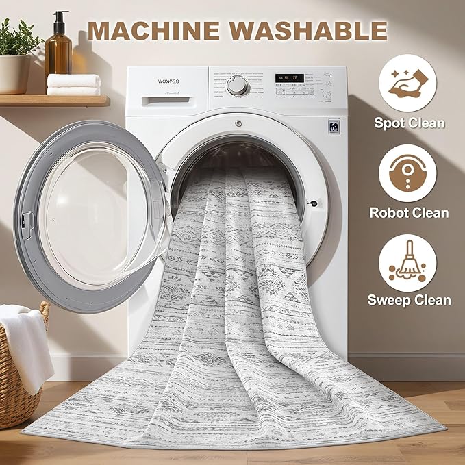 Nakagishi 10x14 Area Rug Living Room: Washable Boho Large Neutral Soft Farmhouse Modern Rugs Stain Resistant Moroccan Non-Slip Indoor Carpet for Bedroom Nursery Kids Office Dining Room- Dark Grey