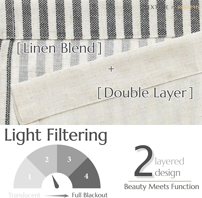 jinchan Linen Valance Curtain Striped Small Window Curtain Double Layer Light Filtering Modern Farmhouse Valance for Kitchen Living Room Bedroom 18 Inch Rod Pocket 1 Panel Black on Beige