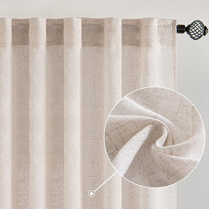 MIULEE Natural White Linen Curtains 86 Inch Long for Bedroom Living Room, Soft Thick Linen Textured Window Drapes Semi Sheer Light Filtering Rod Pocket Back Tab Neutral Farmhouse Cream Ivory 2 Panels