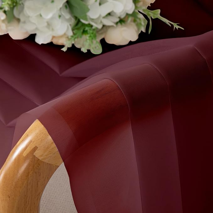 Chyhomenyc Sheer Valances for Windows 2 Pack, 42W x 14L inches Small Window Curtains for Living Room Bathroom Cafe Laundry Basement, Modern Top Dual Rod Pocket Voile Curtain, Burgundy