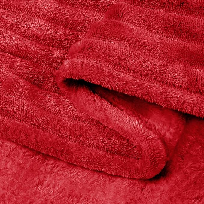 BEDELITE Fleece Blanket King Size – 3D Ribbed Jacquard Soft and Warm Decorative Fuzzy Blankets – Cozy, Fluffy, Plush Lightweight Throw Blankets for Couch, Bed, Sofa(Red, 108x90 inches)