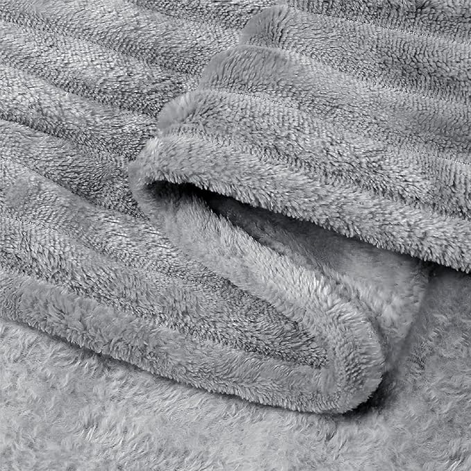 BEDELITE Fleece Blanket Queen Size – 3D Ribbed Jacquard Soft and Warm Decorative Fuzzy Blankets – Cozy, Fluffy, Plush Lightweight Throw Blankets for Couch, Bed, Sofa(Grey, 90x90 inches)