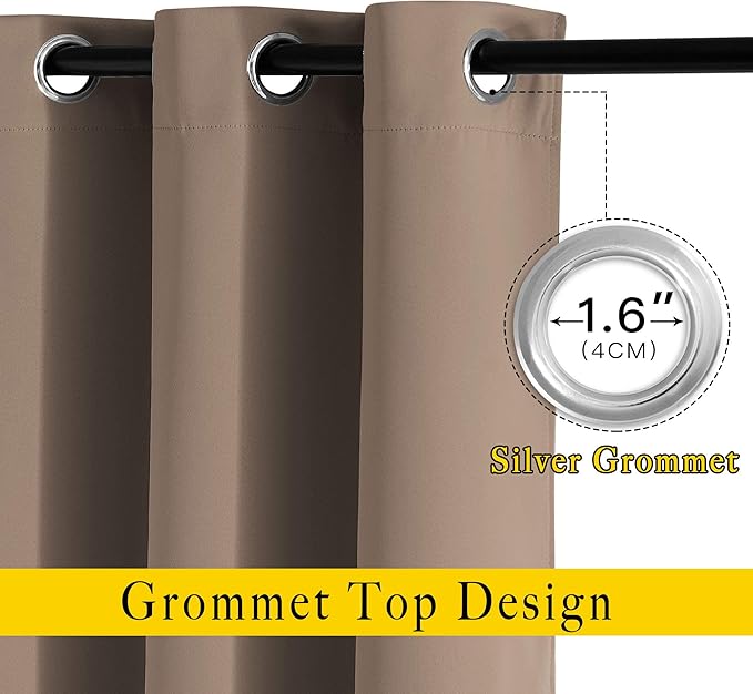 NICETOWN Kitchen Blackout Curtains and Drapes - Triple Weave Energy Saving Thermal Insulated Solid Grommet Blackout Panels for Patio (1 Pair, 46 inches by 72 Inch, Cappuccino)