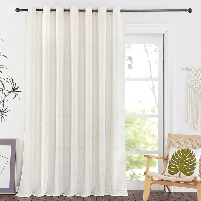 NICETOWN Flax Linen Curtains for Sliding Glass Door, W100 Inch Grommet Linen Blend Semi Sheer Privacy Window Treatment with Light Through Room Divider for French Door/Doorway, W100 x L96, 1 Panel
