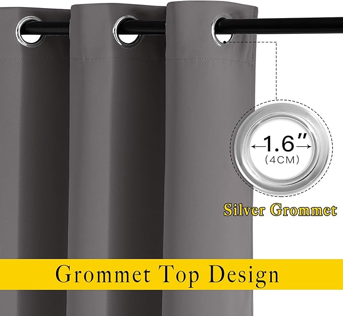NICETOWN 95 inch Blackout Curtains - Triple Weave Energy Saving Thermal Insulated Solid Grommet Blackout Draperies for Living Room/Bedroom (1 Pair, W52 x L95, Grey)