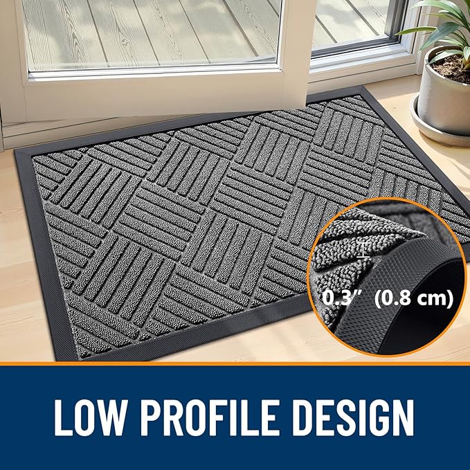 OLANLY Front Door Mat Outside Entrance 71x23, Absorbent, Heavy Duty Sturdy Natural Rubber Doormat Indoor Outdoor, Stain and Fade Resistant, Non-Slip Low Profile Floor Mat for Entryway, Grey Diamond