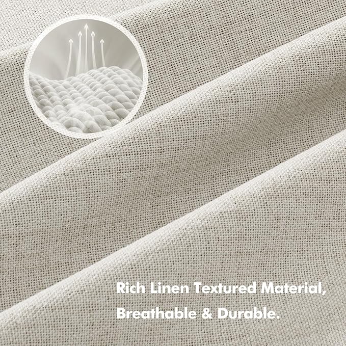 MIULEE 100% Blackout Linen Curtains for Bedroom, Light Cream Solid Luxury Decor Thermal Insulation Room Darkening Drapes for Living Room Nursery Back Tab Rod Pocket 42 x 63 Inches, 2 Panels