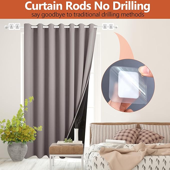 Curtain Rods No Drilling for Windows,5/8 Inch Diameter Drapey Pole with No Drill Curtain Rod Brackets (2PCS White, 30 to 45")