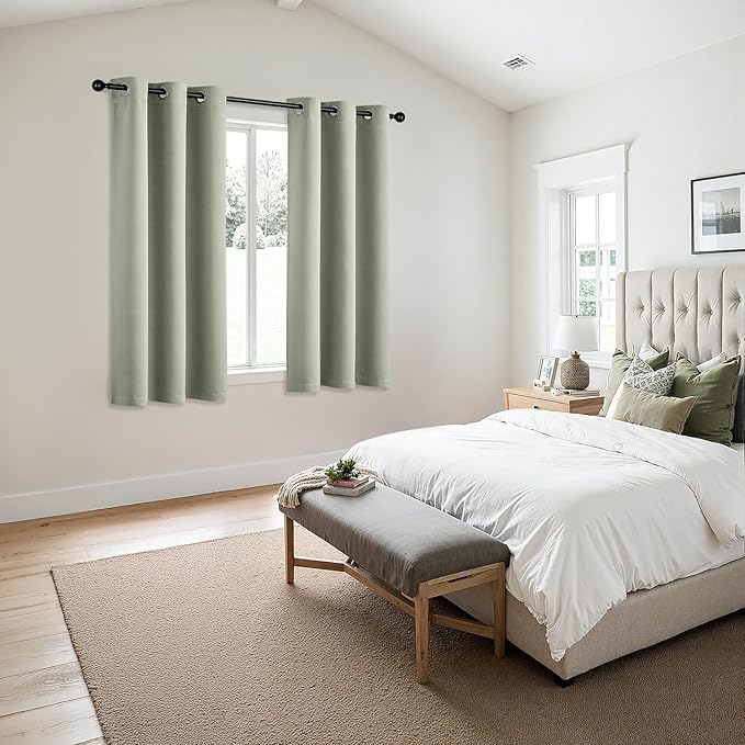 MIULEE Sage Green Blackout Curtains for Bedroom Living Room 63 Inches Long 2 Panels, Thermal Insulated Room Darkening Drapes Solid Grommet Noise Reduction Light Blocking Window Treatments 34x63 Inch