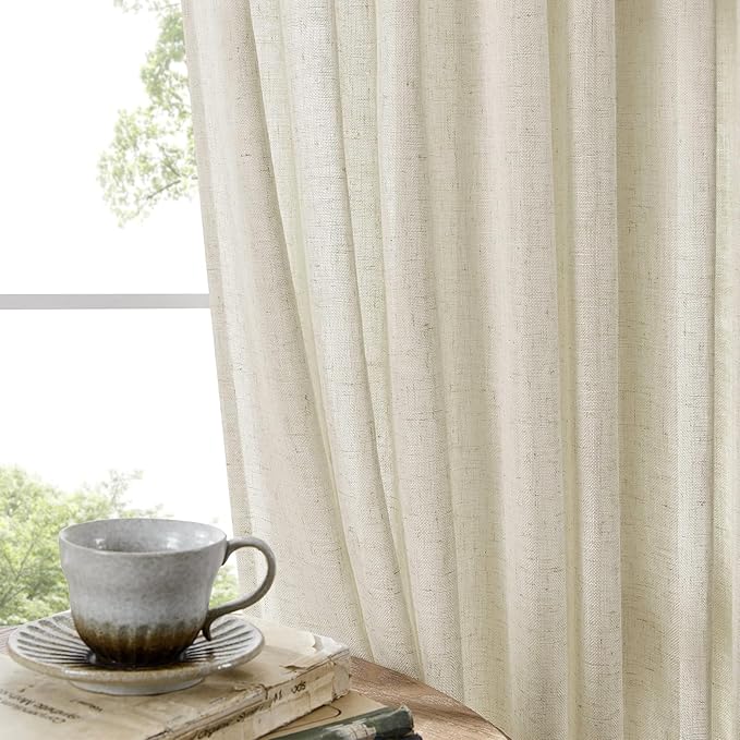 Joydeco Linen Curtains 90 Inch Length 2 Panel Sets,Light Filtering Curtains for Bedroom 52 Inch Wide Living Room Drapes with Back Tabs & Rod Pockets (W52 x L90 Inch, Beige)