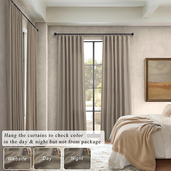 Extra Long Curtains 2 Panels Set Dark Taupe Linen Curtains 108 inches Long for Living Room Back Tab Extra Wide Curtain Neutral Farmhouse Semi Sheer Linen Drape Ceiling to Floor Length for Large Window