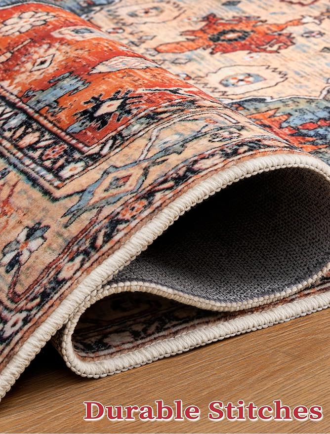 SERISSA Runner Rug for Hallways, 2'6"x14' Washable Non Slip Kitchen Runner Rug, Extra Long Boho Rug Ultra Soft Vintage Tribal Print Floor Carpet for Bedroom Hallway Entryway Bathroom Laundry Room