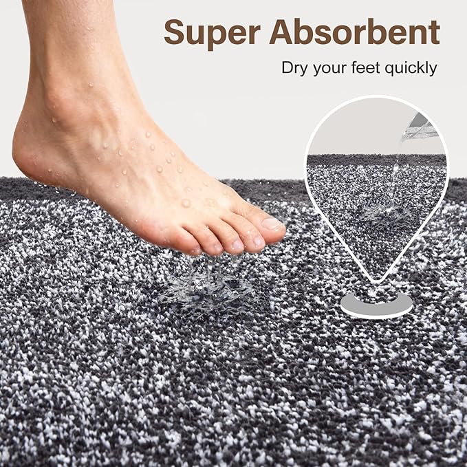 60x24 Long Bathroom Rugs Washable Non Slip, Dark Grey Bath Mat for Bathroom Floor Tub, Soft Absorbent Quick Dry Mats for Shower, Bathtub,Home Decor