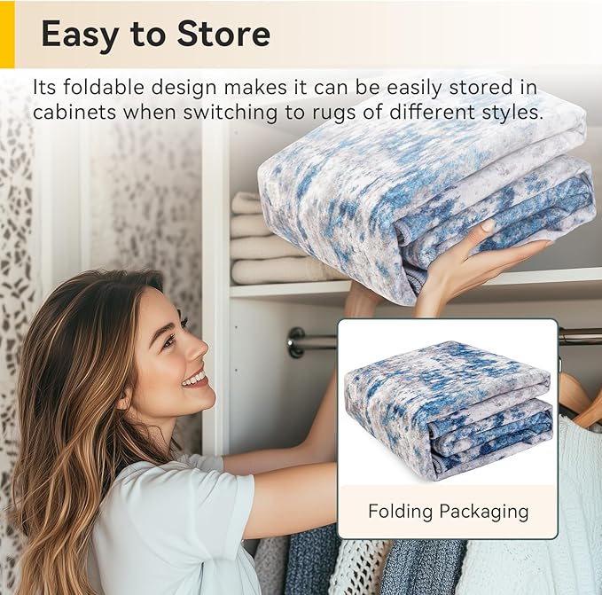 Washable Area Rugs 2'x5' Non-Slip Modern Abstract Soft for Living Room Entryway Bedroom Nursery, Print Pattern, Blue Grey Navy Gray